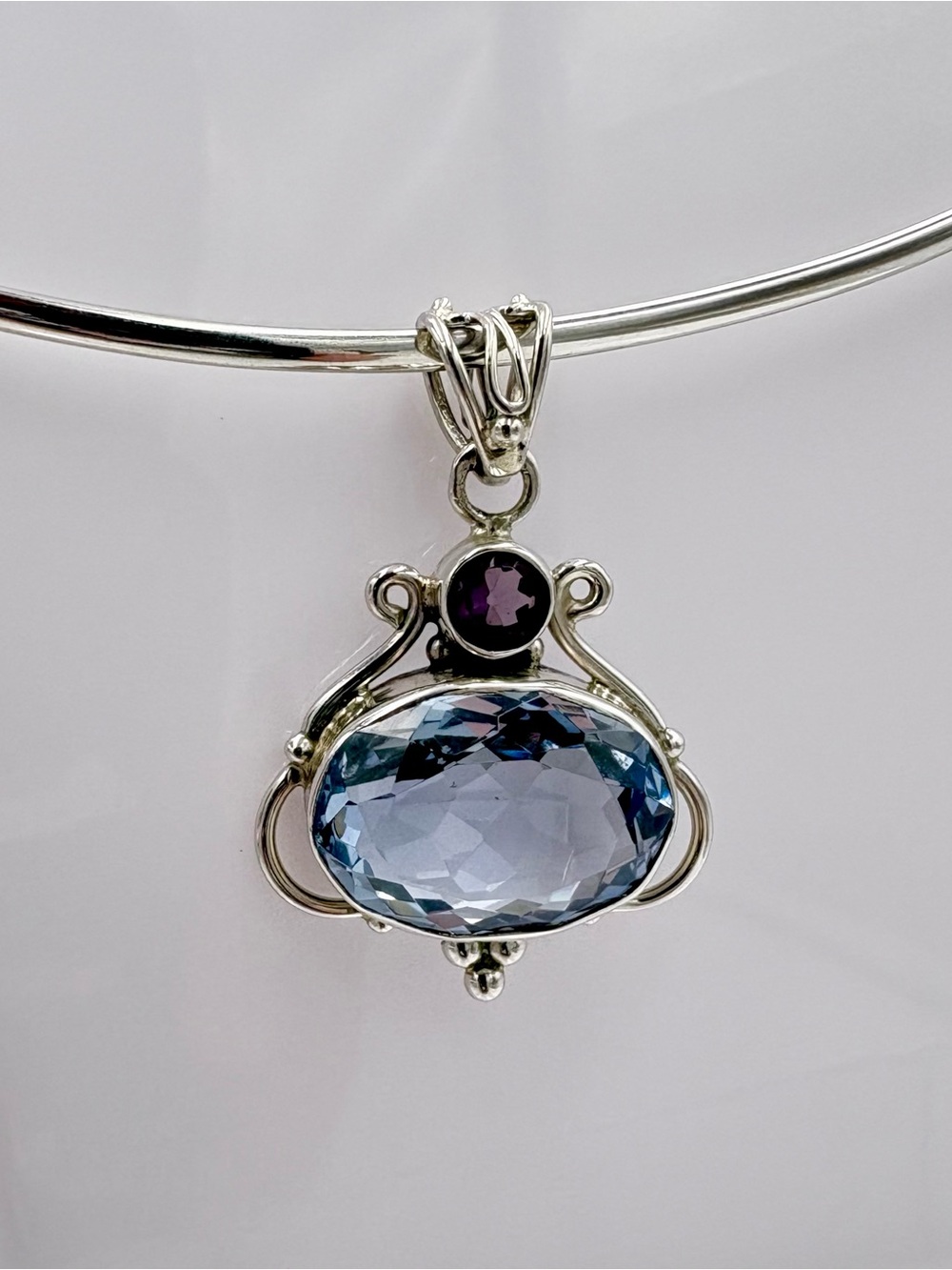 Elegant 925 Silver 10 CT Faceted Aquamarine & Amethyst Pendant - (Pendant Only) - Picture 12 of 16